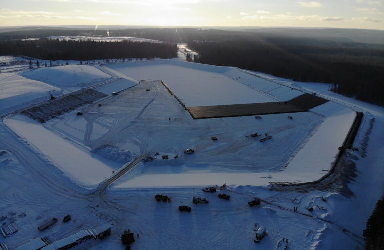 Areal view of the partially finished reservoir