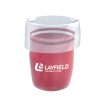 Flexible red and white Layfield-branded barrel liner packaging unrolled from a roll.