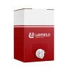 Red and white Layfield-branded Bag-in-Box container with dispensing spout.