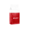 Red and white pinch bottom bag with Layfield logo, designed for flexible packaging use.