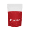 Red and white stand-up pouch with Layfield logo, designed for flexible packaging applications.
