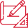 Red icon of a pencil writing on a blueprint with a ruler, symbolizing packaging customization.