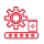 Red icon of a gear and conveyor belt with a packaged item, symbolizing machinability in food packaging.