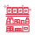 Red icon of a grocery shelf with various packaged goods, symbolizing extended shelf life in food packaging.