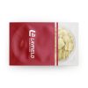 Red and white Layfield-branded lidding film sealing a clear tray of sliced food product.