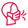 Red icon of a person wearing a face mask, with lines indicating breath or airflow, symbolizing comfort in mask wearability.