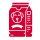 Red icon of a dog food package featuring a smiling dog graphic and product labeling.