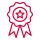 Award ribbon icon symbolizing high quality and performance in red