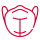 Red line icon of a respirator face mask with dual straps and contoured fit design.