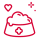 Red line icon of a pet food bowl with a heart and sparkles, symbolizing freshness.