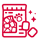Red icon of a pet treat bag with sparkles and kibble, representing durable packaging.