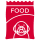 Red line icon of a pet food bag featuring a dog illustration and bold graphics.