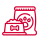 Red line icon of a dog food bowl and dry pet food bag symbolizing long shelf life packaging.
