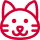 Red icon of a cat's face, symbolizing visual graphics in pet care packaging.