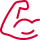 Red line-art icon of a flexed arm representing strength and durability