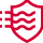 Red icon of a shield with airflow lines, symbolizing high-efficiency filtration in respiratory masks.