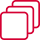 Stacked square icon representing multiple sizes, shapes, and thickness options