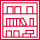Red icon of a product display shelf with various items, symbolizing extended shelf life in packaging.