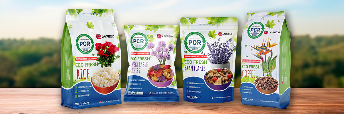 Sustainable PCR Food Packaging for Dry Foods, Snack Food, Cereal and Coffee.