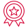 Red icon of a ribbon with a star symbolizing premium quality and brand enhancement