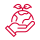 Red icon of a hand holding a globe with leaves, symbolizing responsible resource management.