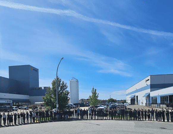 Layfield employees gathered for a group photo outside the Richmond, BC manufacturing facility
